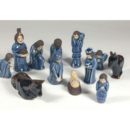 Vintage Duangkamol Nativity Celadon Blue 12 Pieces