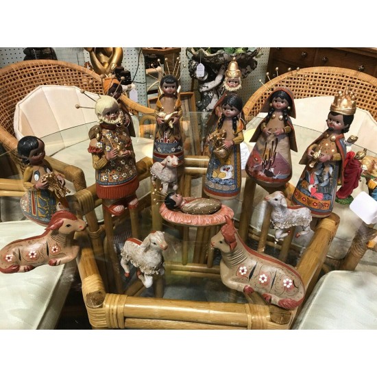 15PC LARGE 12” HANDMADE MEXICAN POTTERY NATIVITY MANGER TONALA