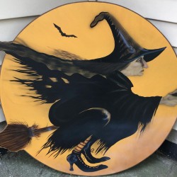 Vintage Halloween Flying Witch On A Broom Wooden Plaque Decor Over 3 Feet