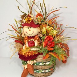 CENTERPIECE FALL BASKET SCARECROW FLOWER LARGE ARRANGEMENT AUTUMN THANKSGIVING