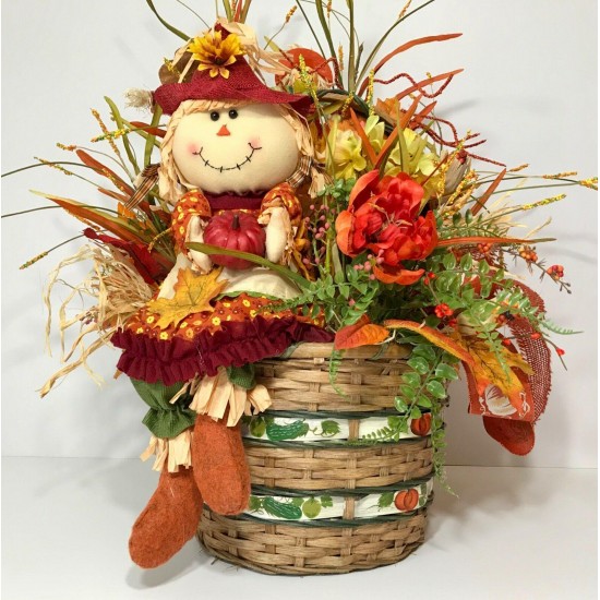 CENTERPIECE FALL BASKET SCARECROW FLOWER LARGE ARRANGEMENT AUTUMN THANKSGIVING