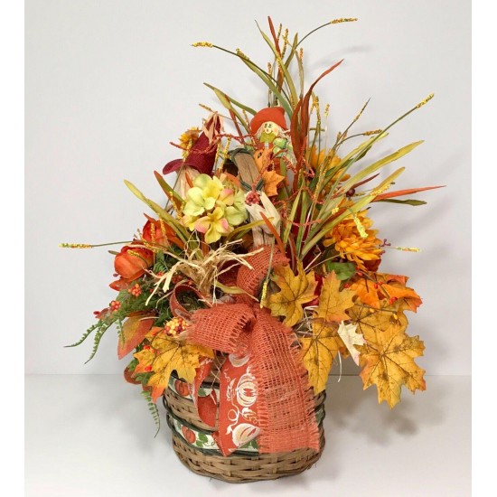 CENTERPIECE FALL BASKET SCARECROW FLOWER LARGE ARRANGEMENT AUTUMN THANKSGIVING