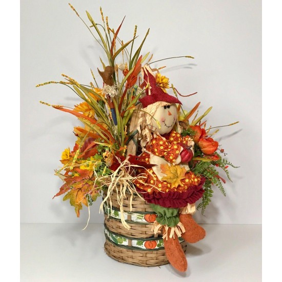 CENTERPIECE FALL BASKET SCARECROW FLOWER LARGE ARRANGEMENT AUTUMN THANKSGIVING