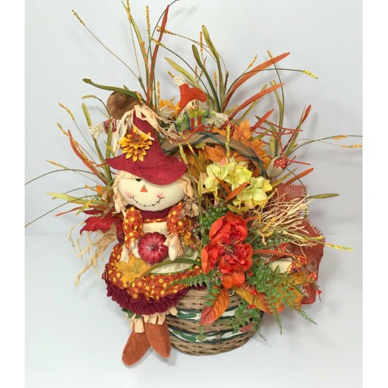 CENTERPIECE FALL BASKET SCARECROW FLOWER LARGE ARRANGEMENT AUTUMN THANKSGIVING