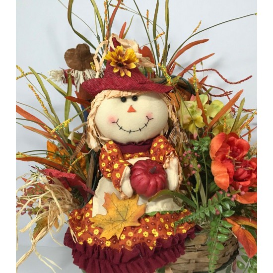 CENTERPIECE FALL BASKET SCARECROW FLOWER LARGE ARRANGEMENT AUTUMN THANKSGIVING