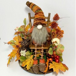 GNOME FUN CENTERPIECE FALL HARVEST THANKSGIVING LARGE ARRANGEMENT HANDMADE NEW