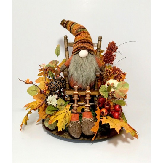 GNOME FUN CENTERPIECE FALL HARVEST THANKSGIVING LARGE ARRANGEMENT HANDMADE NEW