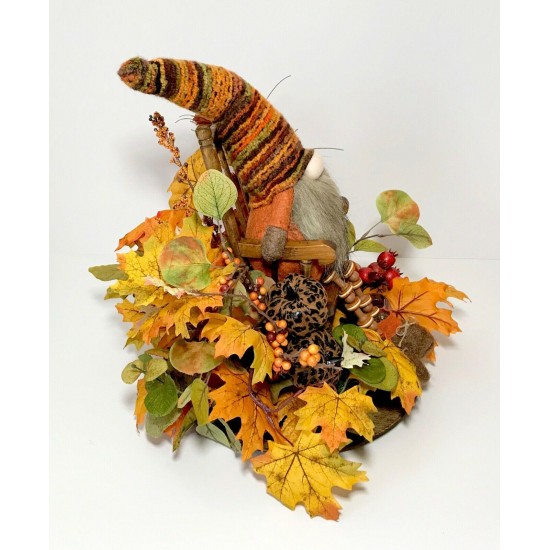 GNOME FUN CENTERPIECE FALL HARVEST THANKSGIVING LARGE ARRANGEMENT HANDMADE NEW