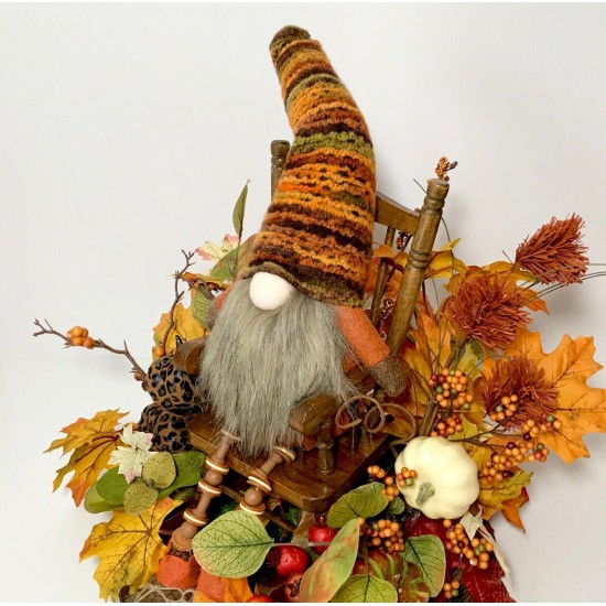 GNOME FUN CENTERPIECE FALL HARVEST THANKSGIVING LARGE ARRANGEMENT HANDMADE NEW