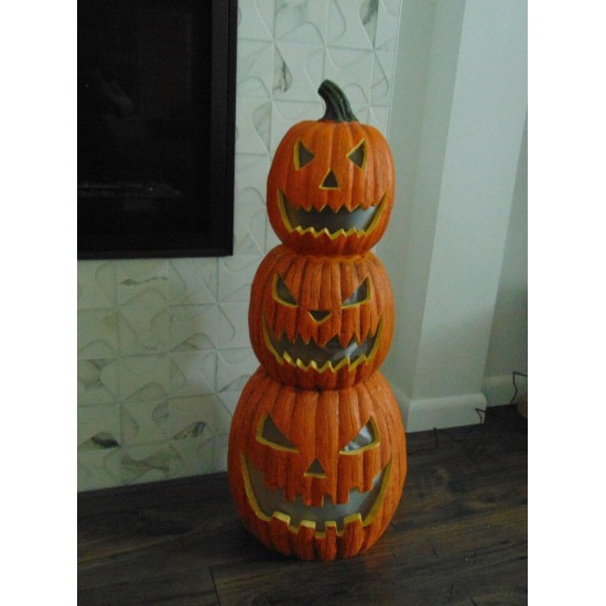 2.5 ft Halloween Animated Light Up Eerie Laughing Pumpkin Stack Trio BN VIDEO