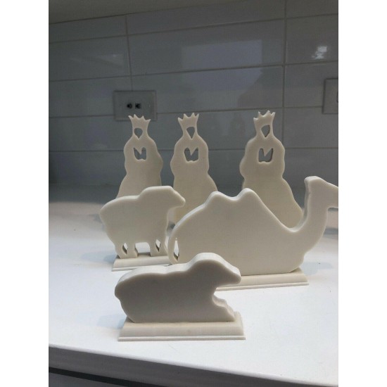 White Nativity Set  Modern Large Gorgeous Laser Cut 13 Figures Contemporary