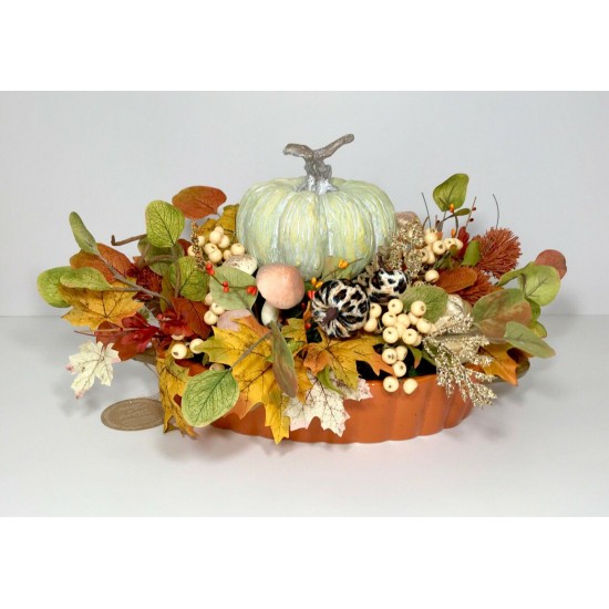 PUMPKIN LARGE CERAMIC CENTERPIECE FALL HARVEST THANKSGIVING TABLE DECORATION