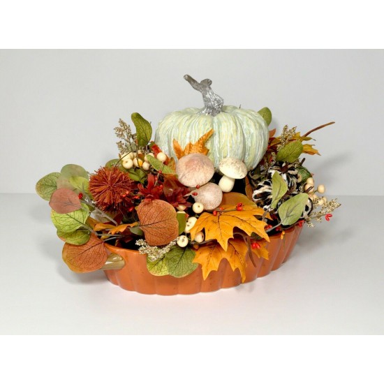 PUMPKIN LARGE CERAMIC CENTERPIECE FALL HARVEST THANKSGIVING TABLE DECORATION