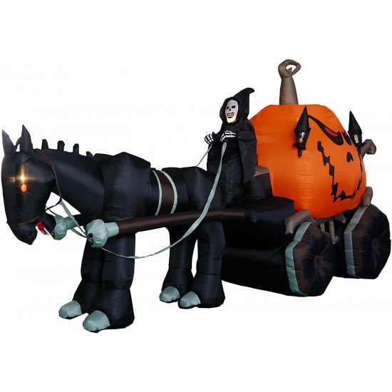 Inflatable GRIM REAPER Driving Pumpkin Carriage Halloween Decoration 11.5Ft Long