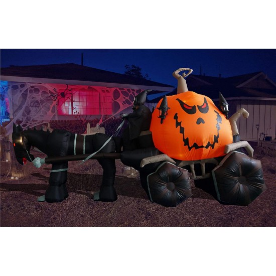 Inflatable GRIM REAPER Driving Pumpkin Carriage Halloween Decoration 11.5Ft Long