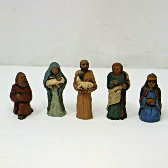 Vintage 80s/90s Hand Carved Painted Wood 10 Piece Nativity Set Christmas Xmas