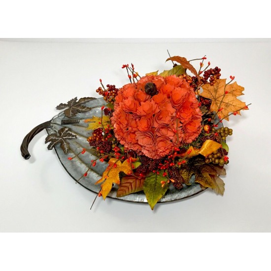 METAL PUMPKIN TRAY LARGE CENTERPIECE FALL HARVEST THANKSGIVING ARRANGEMENT NEW