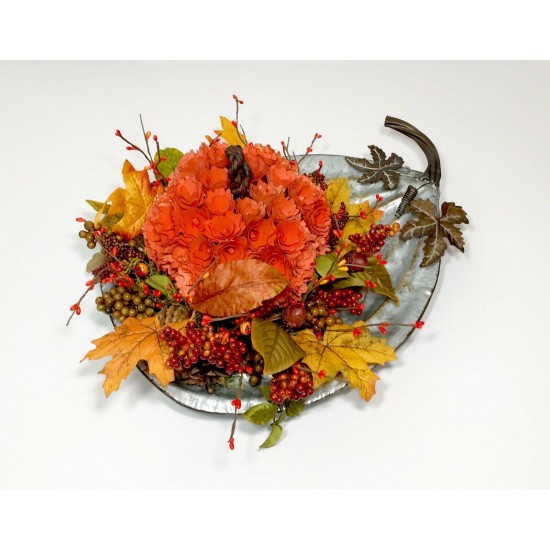 METAL PUMPKIN TRAY LARGE CENTERPIECE FALL HARVEST THANKSGIVING ARRANGEMENT NEW