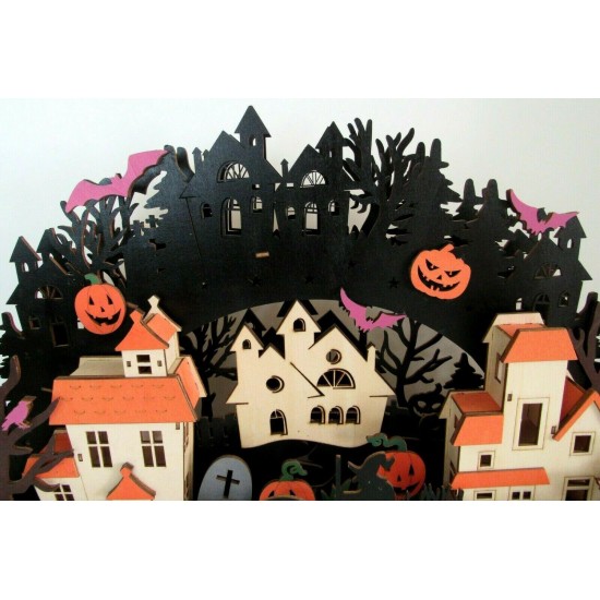 MARTHA STEWART LARGE LED LIGHTED DIE CUT WOODEN HALLOWEEN HAUNTED VILLAGE NEW