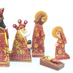 Nativity Set Christmas Cedarwood Colorful Handmade Figurines 6 Pcs Set Ethnic