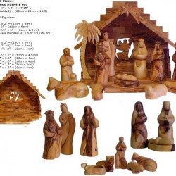 Small 13 Piece Hand Carved Olive Wood Nativity Figurines Set Made in Bethlehem