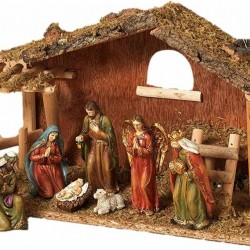 Holy Birth 9-Piece Ceramic Nativity Scene with Mossy Stable