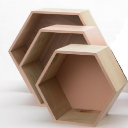 Luxury Hexagonal Wall Accents Shadow Boxes Peach Wooden Home Decor Sleek Display