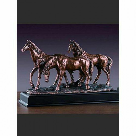 Marian Imports F53165 Three Horses Grazing Bronze Plated Resin Sculpture