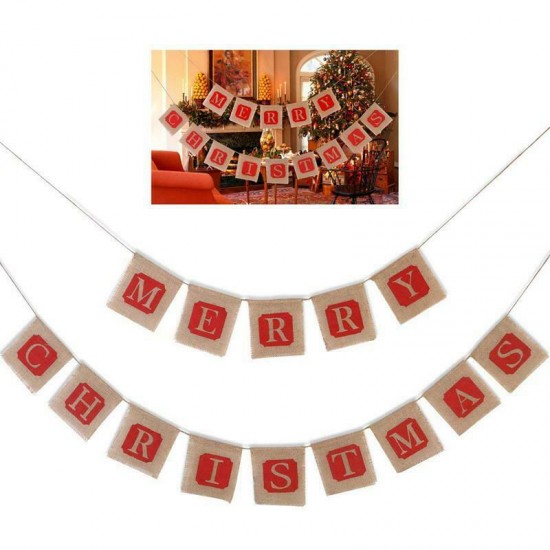 Merry Christmas Jute Burlap Banners,Christmas Banner,Christmas Decoration P7G4