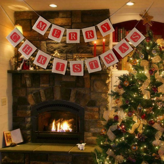 Merry Christmas Jute Burlap Banners,Christmas Banner,Christmas Decoration P7G4