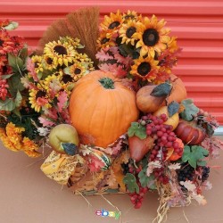 HUGE 3FT Fall HARVEST Pumpkin Floral DISPLAY Basket Thanksgiving HALLOWEEN