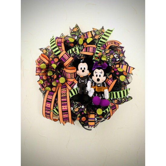 Mickey And Minnie Halloween Wreath, Mickey Wreath, Halloween Disney