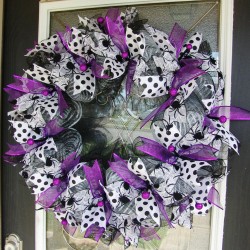 XL GORGEOUS Halloween Purple Silver Black and White Front Door Wreath Decoration