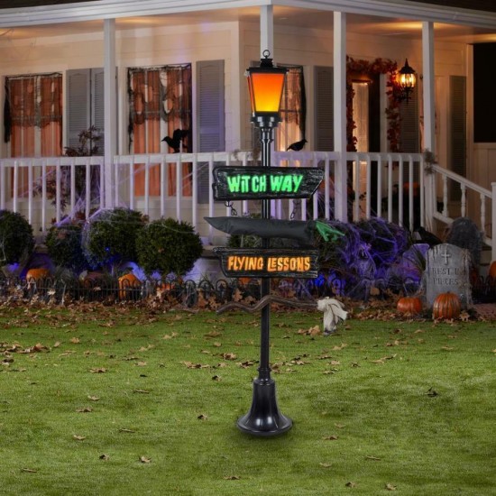 Halloween Gemmy 6 ft Witch Way & Flying Lessons Lighted Lamp Post