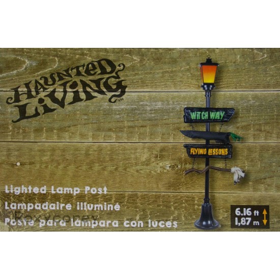 Halloween Gemmy 6 ft Witch Way & Flying Lessons Lighted Lamp Post