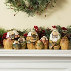 Holy Family Three Kings and Shepherd Christmas Nativity Nesting Dolls Set of 9