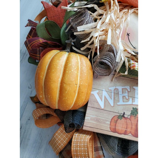 Scarecrow Wreath, Fall Wreath, Pumpkin Wreath, Fall Decor, Thanksgiving Wreath