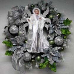 Christmas Holiday Wreath Winter Wreath Wall Door Decoration Silver  Angel Wreath