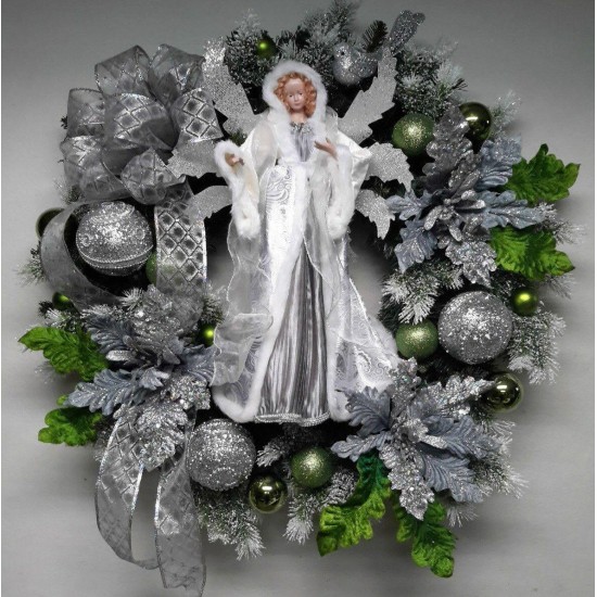 Christmas Holiday Wreath Winter Wreath Wall Door Decoration Silver  Angel Wreath