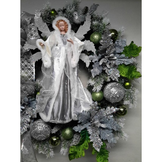 Christmas Holiday Wreath Winter Wreath Wall Door Decoration Silver  Angel Wreath