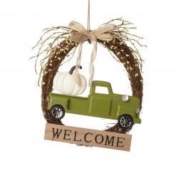 Autumn Fall Halloween decoration “Welcome” Pumpkin Truck Wreath, 16.5