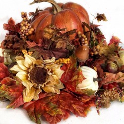 Thanksgiving Dining Centerpiece Rustic Pumpkin Floral Arrangement CUSTOM Design.