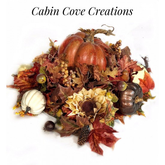 Thanksgiving Dining Centerpiece Rustic Pumpkin Floral Arrangement CUSTOM Design.