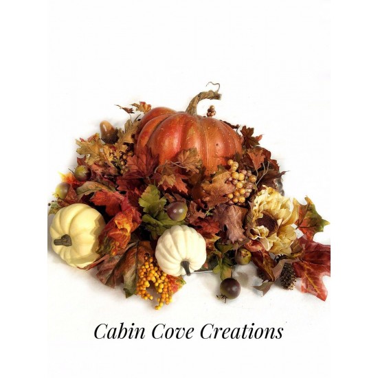 Thanksgiving Dining Centerpiece Rustic Pumpkin Floral Arrangement CUSTOM Design.