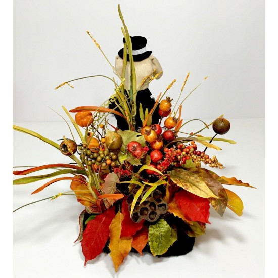 THANKSGIVING PILGRIM DOG CENTERPIECE FALL COLORS AUTUMN FLORAL ARRANGEMENT NEW