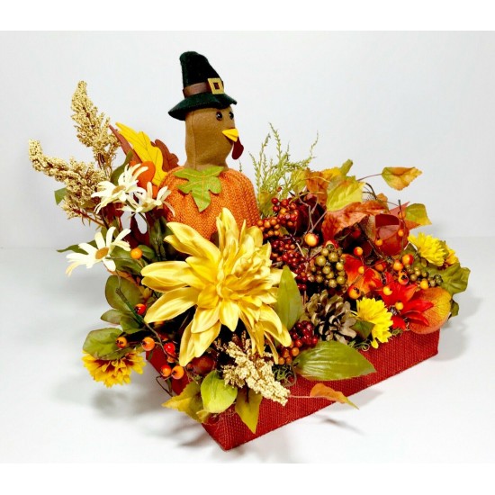 LARGE THANKSGIVING TURKEY CENTERPIECE FALL COLORS AUTUMN FLORAL ARRANGEMENT NEW