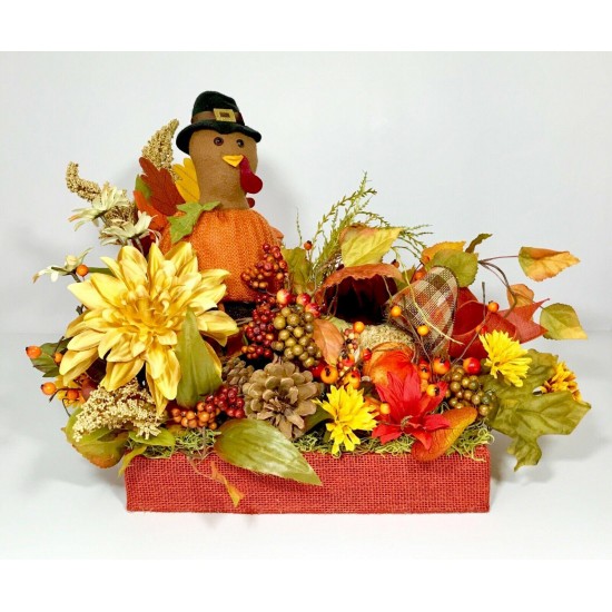 LARGE THANKSGIVING TURKEY CENTERPIECE FALL COLORS AUTUMN FLORAL ARRANGEMENT NEW