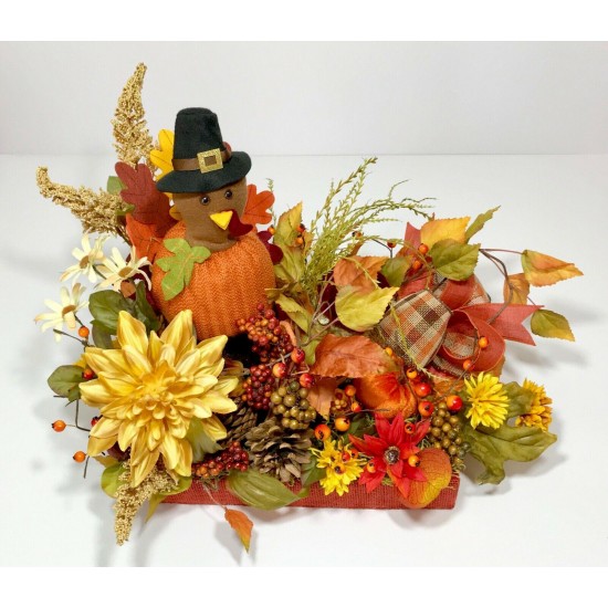 LARGE THANKSGIVING TURKEY CENTERPIECE FALL COLORS AUTUMN FLORAL ARRANGEMENT NEW