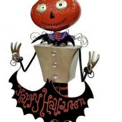 5ft Tall Metal Pumpkin Man with 'Happy Halloween' Banner Figurine Decoration