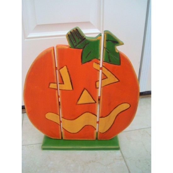 VINTAGE MIDWEST OF CANNON FALLS RARE 3 STAND UP WOODEN PUMPKINS HALLOWEEN *RARE